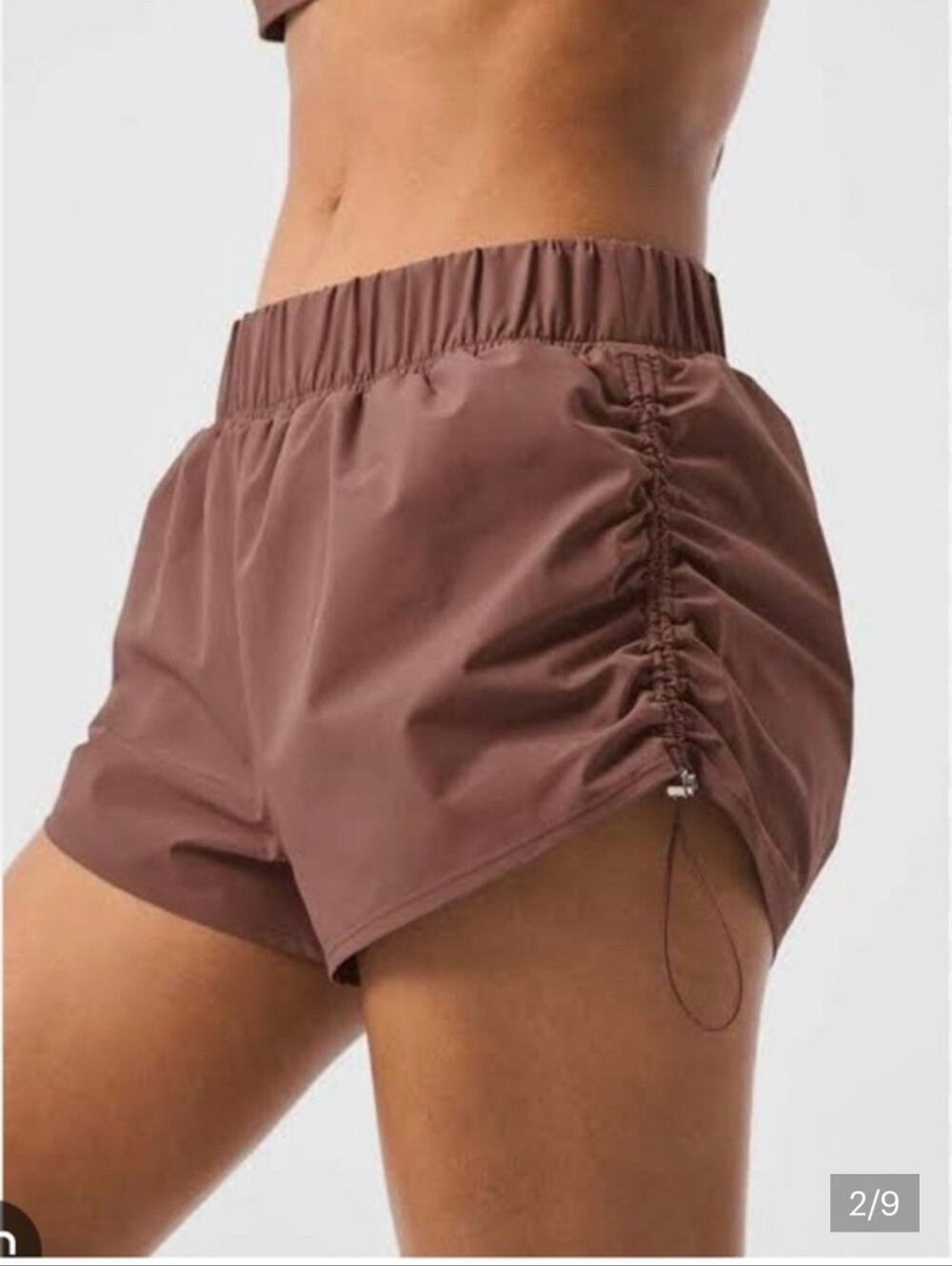 Alo Yoga Mid Rise Cinch it Lined Athletic Run Shorts Chestnut Mauve Lg
